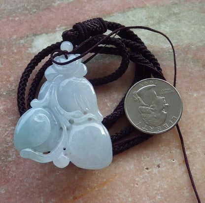 Certified Green Pale Lavender Burma 100% Natural A Jade jadeite Pendant Owl Peach Coin Necklace 猫头鹰 575345 TN