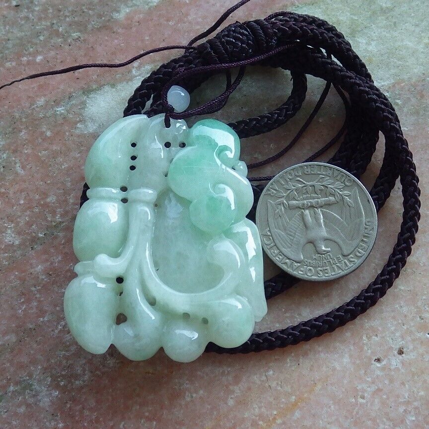 Certified Green Burma 100% Natural A Jade jadeite Pendant Owl Lotus Flower Necklace 猫头鹰 574260 TN