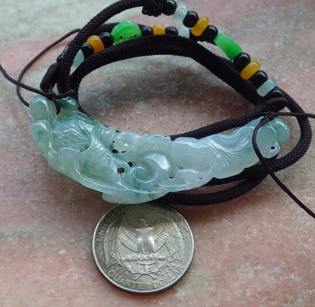 Certified Icy Green Burma 100% Natural A Jade jadeite Pendant Fish Lotus Leaf Necklace 年年有余 632943  TN