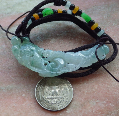 Certified Icy Green Burma 100% Natural A Jade jadeite Pendant Fish Lotus Leaf Necklace 年年有余 632943  TN