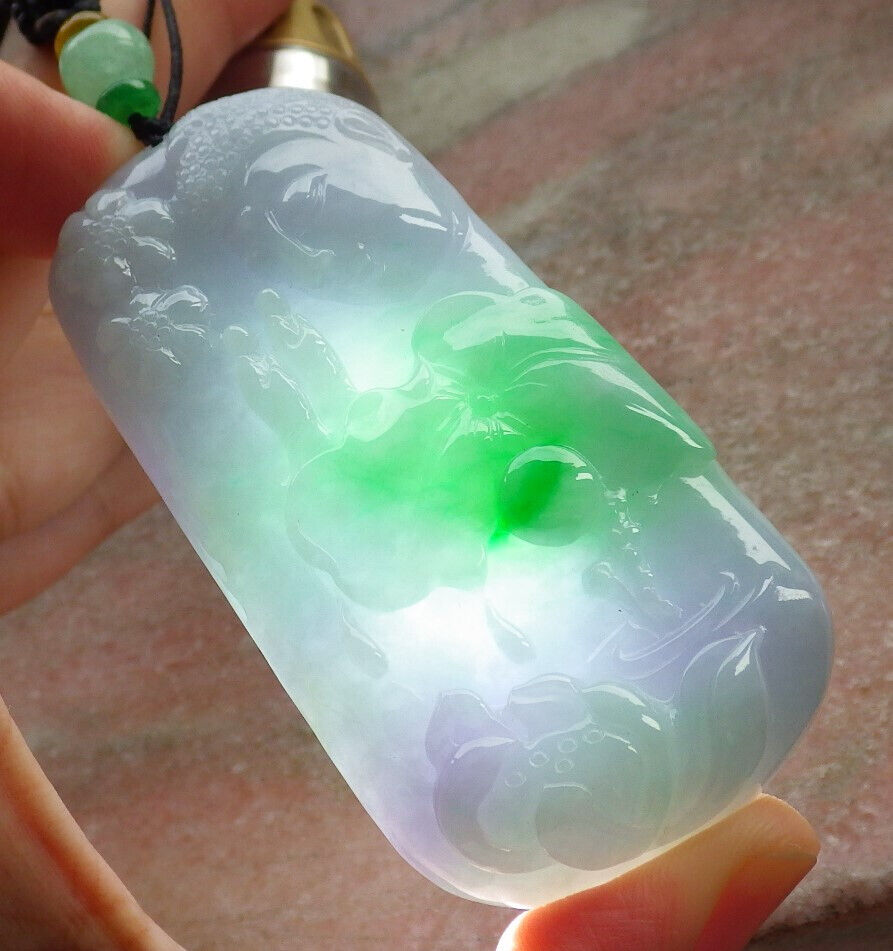 Certified Green Pale Lavender Burma 100% Natural A Jade jadeite pendant Sakyamuni Buddha God Lotus Flower Leaf Necklace 释迦牟尼 633589  TN