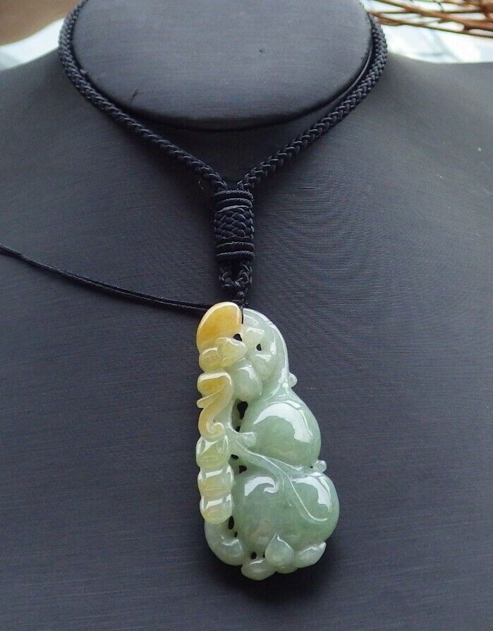 Certified Yellow Green 100% Natural A Jade jadeite Pendant Bat Gourd Lotus Flower Ruyi Necklace 蝙蝠 528172  TN