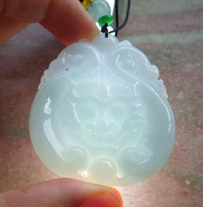 Certified Green Burma 100% Natural A Jade jadeite Pendant Dragon Ruyi Necklace 生意兴隆 633508  TN