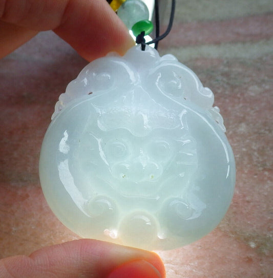 Certified Green Burma 100% Natural A Jade jadeite Pendant Dragon Ruyi Necklace 生意兴隆 633508  TN