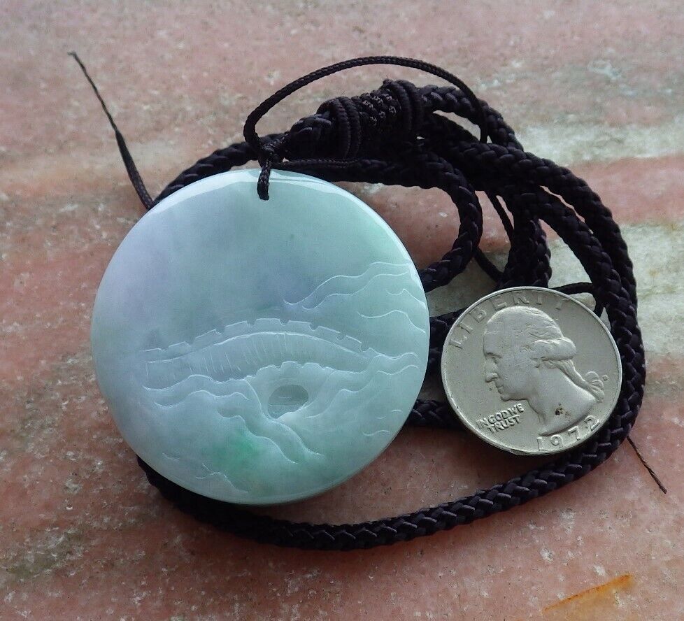 Certified Green Pale Lavender Burma 100% Natural A Jade jadeite Landscape painting Tree Necklace 山水画 528872  TN