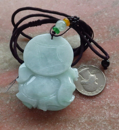 Certified Green Burma 100% Natural A Jade jadeite pendant Happy Ji Kung Buddha God Fan Gourd Necklace 济公 574070 TN