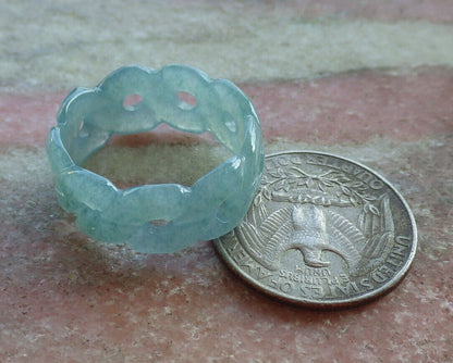 Certified Icy Green Burma 100% Natural A JADE Jadeite Knotted RING USA. 10.25 戒指 635993  TN