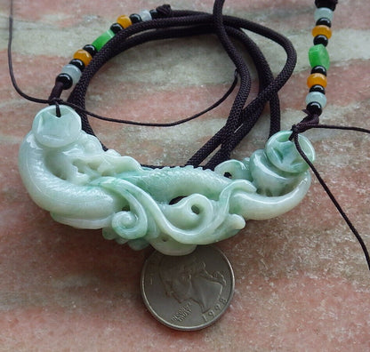 Certified Green Burma 100% Natural A Jade jadeite Pendant Dragon Bead Necklace 生意兴隆 635341  TN
