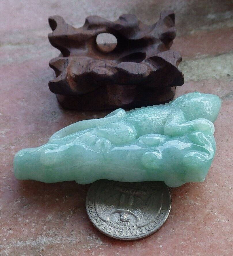 Certified Green 100% Natural A Jade jadeite Display Dragon Lizard Tree 龙蜥蜴 524125  TN
