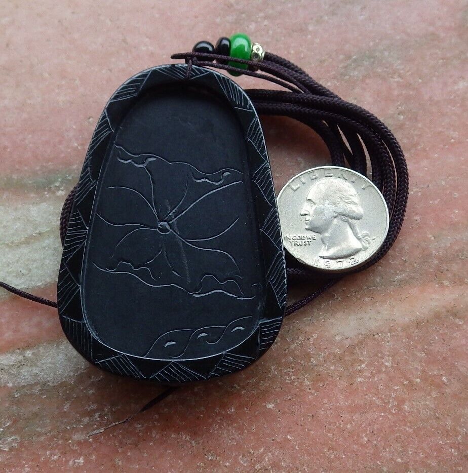 Certified Green Black 100% Natural A Jade jadeite pendant Guanyin Kwan Yin Lotus Flower Necklace 墨翠 观音 525096  TN