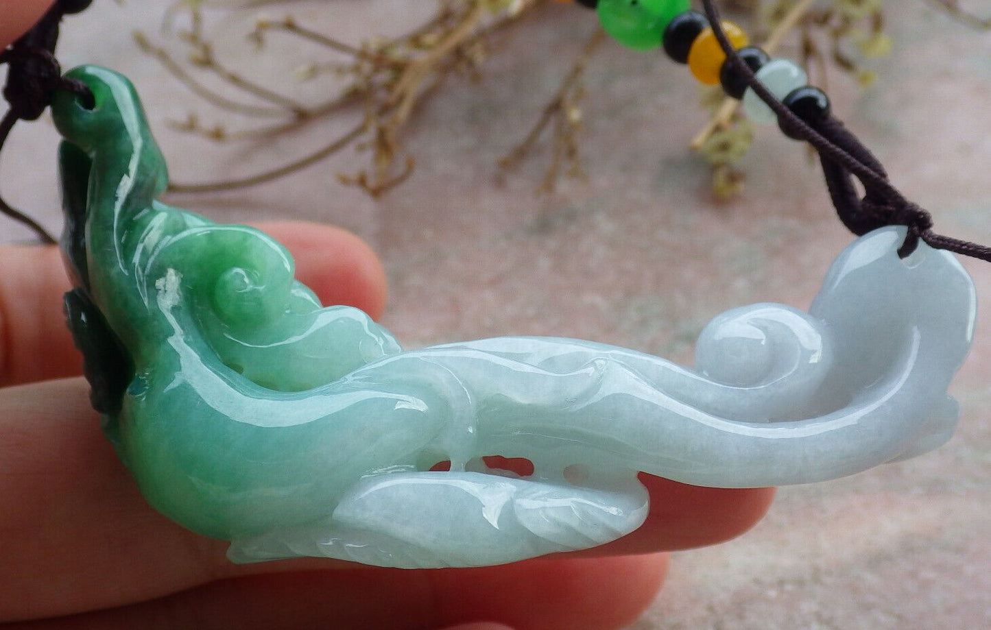 Certified Green Burma 100% Natural A Jade jadeite Pendant Phoenix Bird Flower Necklace 鸟语花香 635267  TN