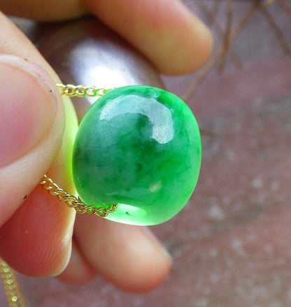 Certified Green 100% Natural A Jade Circle Bead Donut Necklace 路路通 528454  TN