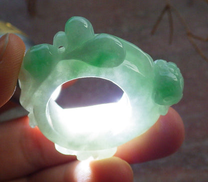 Certified Green Burma 100% Natural A JADE Jadeite Frog Toad Lotus Flower RING USA. 8.25 戒指 634202  TN