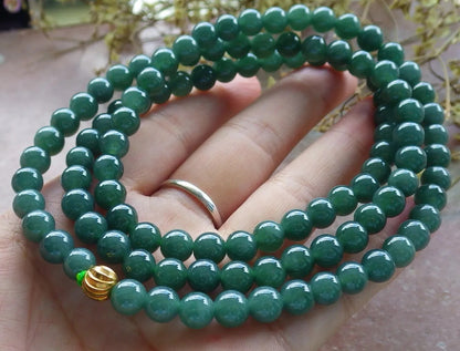 Certified Icy Green Burma 100% Natural A JADE Jadeite Bead Beads Necklace 27 inches 项链 616813  TN