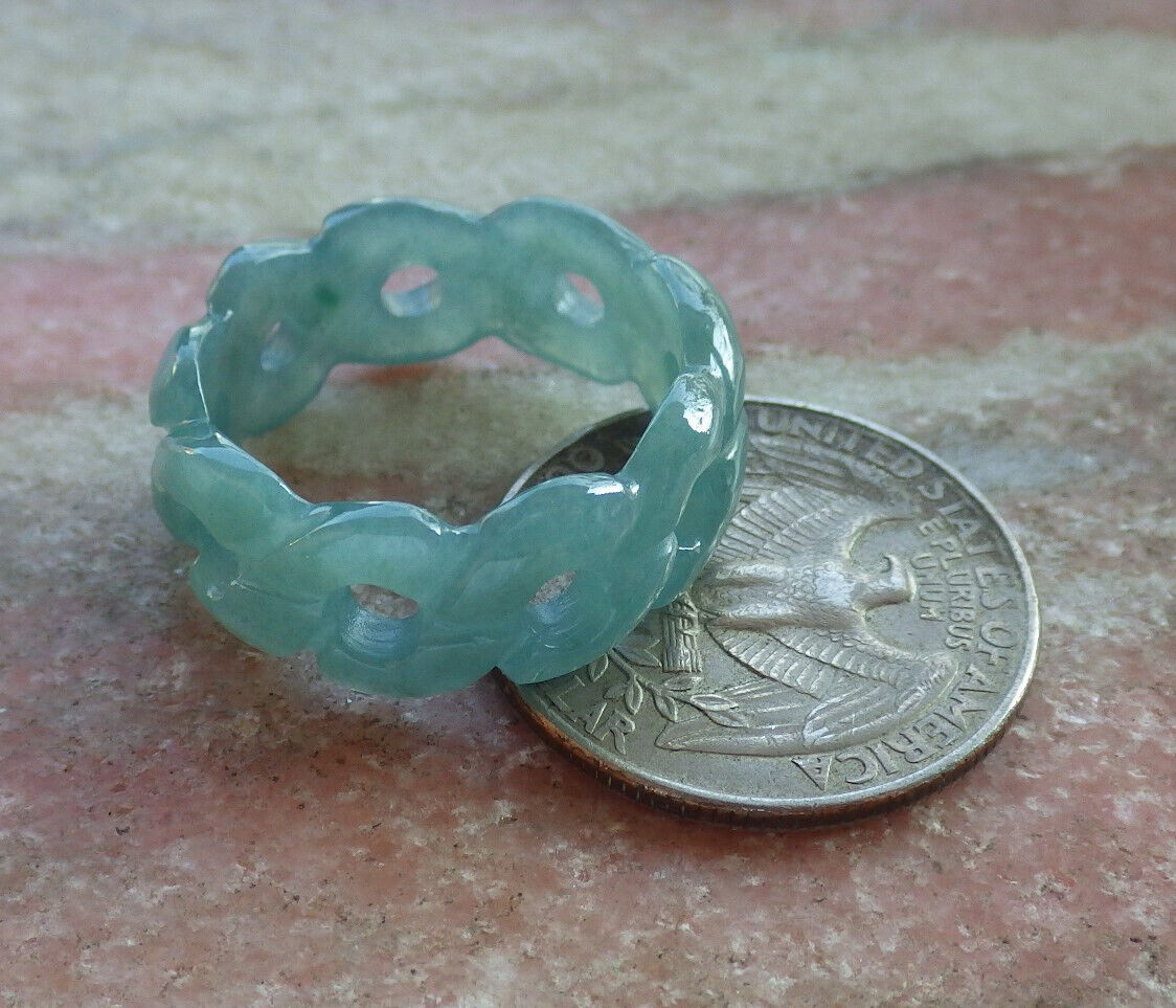 Certified Icy Green Burma 100% Natural A JADE Jadeite Knotted RING USA. 9.75 戒指 636002  TN