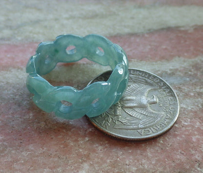 Certified Icy Green Burma 100% Natural A JADE Jadeite Knotted RING USA. 9.75 戒指 636002  TN