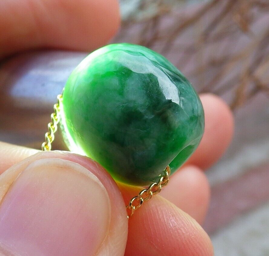 Certified Green 100% Natural A Jade Circle Bead Donut Necklace 路路通 529111  TN