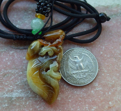 Certified Yellow Burma 100% Natural A Jade jadeite Pendant Phoenix Bird Necklace 凤凰 633176  TN