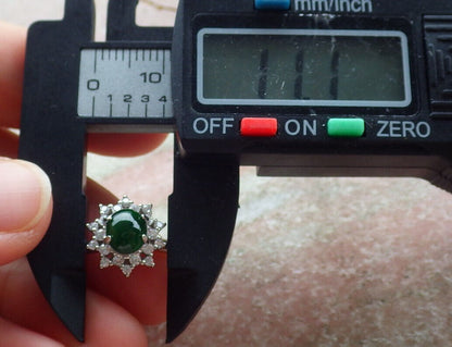 Certified Icy Green silver 0.925 Burma 100% Natural A JADE Jadeite Cabochon RING USA 7.75 戒指 635512  TN