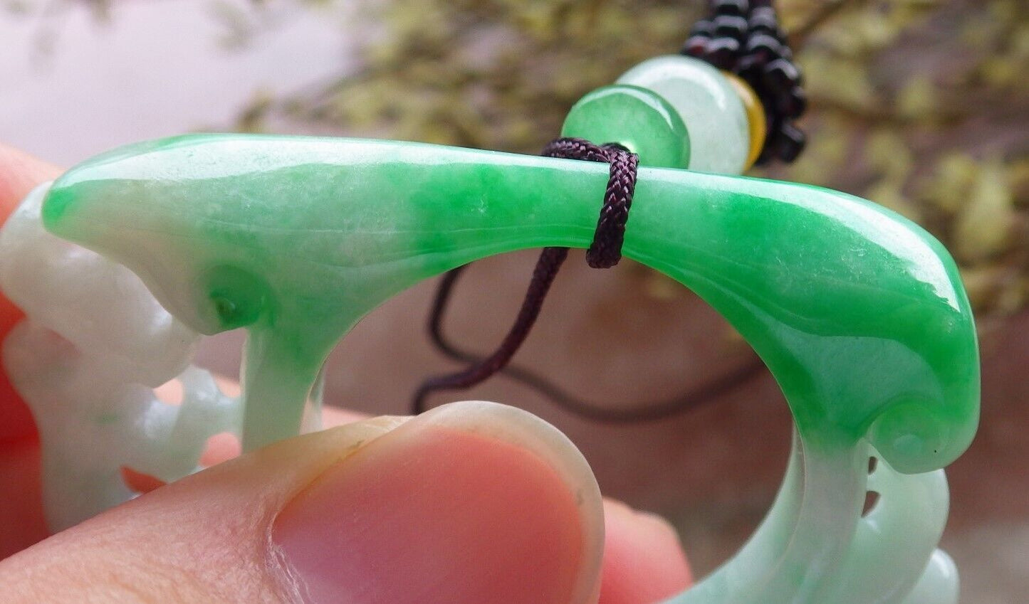 Certified Green Burma 100% Natural A Jade jadeite Pendant Deer Bat Peach Peach Necklace 梅花鹿 574040 TN