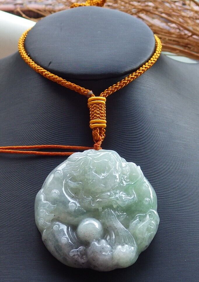 Certified Icy Green Pale Lavender 100% Natural A Jade jadeite Pendant Dragon Bead Lotus Flower Ruyi Necklace 生意兴隆 520150  TN