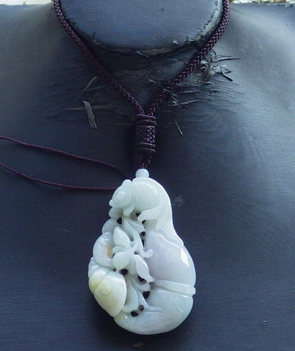Certified Green Burma 100% Natural A Jade jadeite Pendant Fish Sea Shell Lotus Flower Necklace 574225 TN
