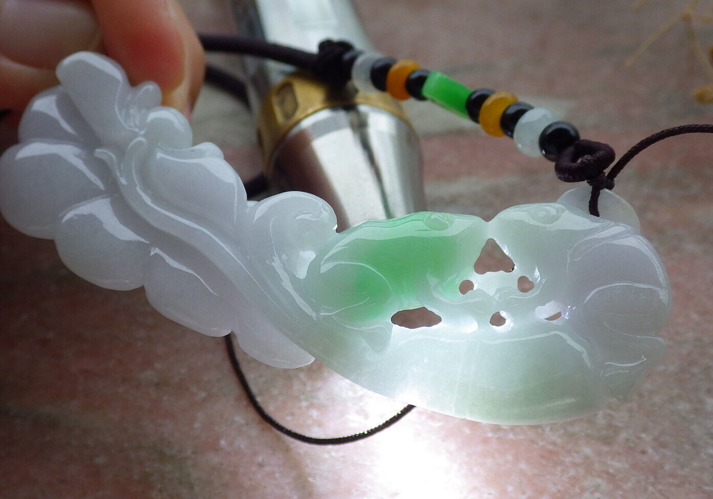 Certified Green Burma 100% Natural A Jade jadeite Pendant Frog Toad Lotus Flower Leaf Necklace 招财蟾 636959  TN