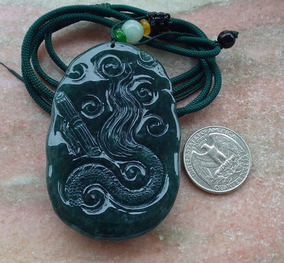 Certified Icy Green Burma 100% Natural A Jade jadeite Pendant Dragon Bead Necklace 生意兴隆 636328  TN