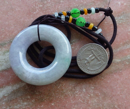 Certified Green Pale Lavender 100% Natural A Jade jadeite Pendant Circle Donut Necklace 平安扣 525852  TN