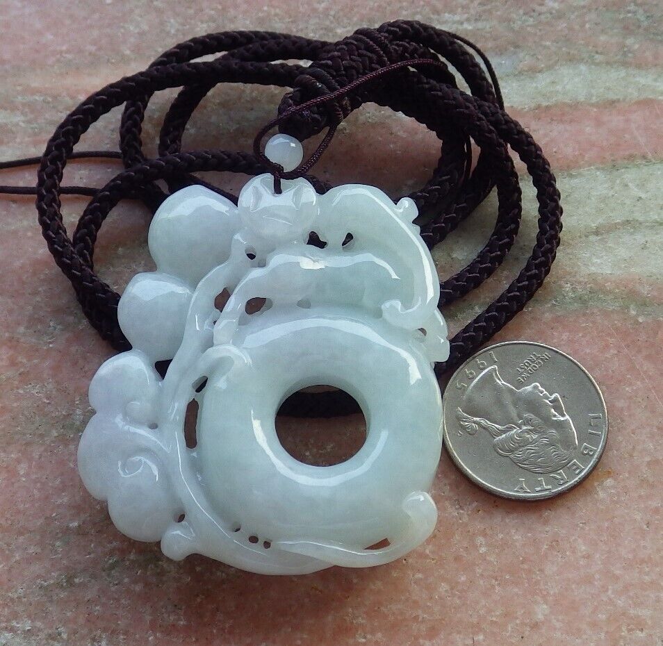 Certified Green Pale Lavender Burma 100% Natural A Jade jadeite Pendant  Deer Peach Ruyi Circle Coin Necklace 梅花鹿 575515 TN