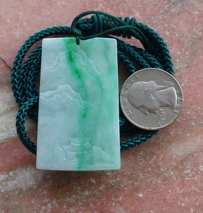 Certified Green Burma 100% Natural A Jade jadeite Landscape painting Tree Necklace Necklace 山水画 525505  TN