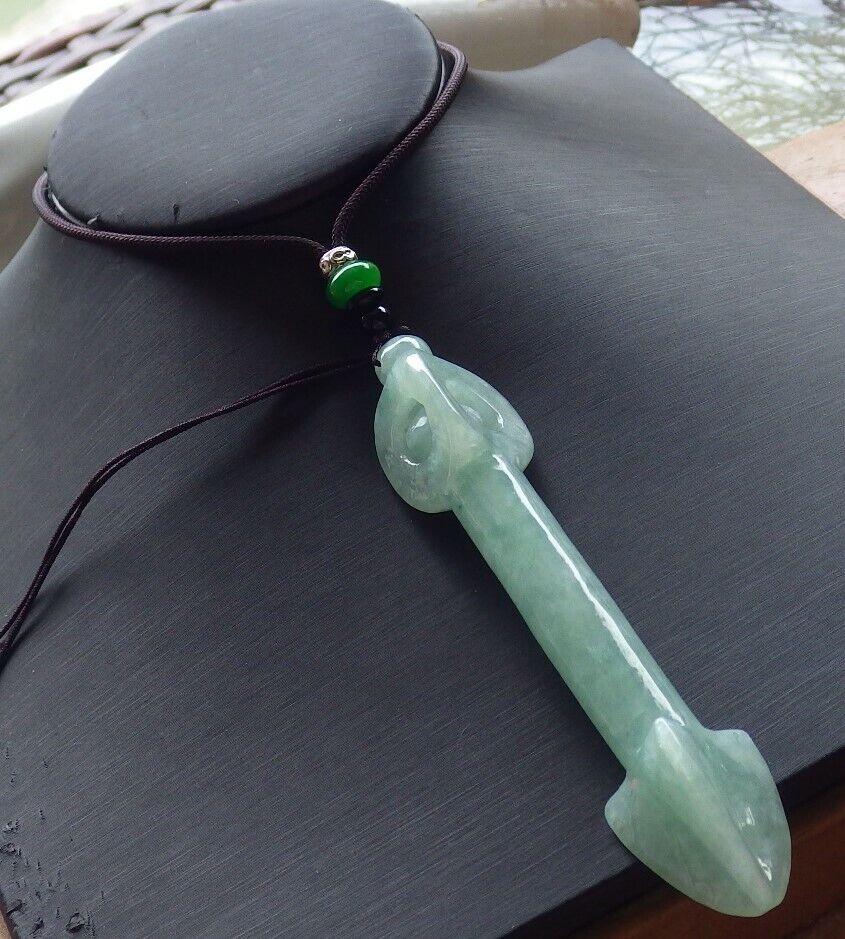 Certified Green 100% Natural A Jade jadeite Pendant Arrow Bead Necklace 箭 520075  TN