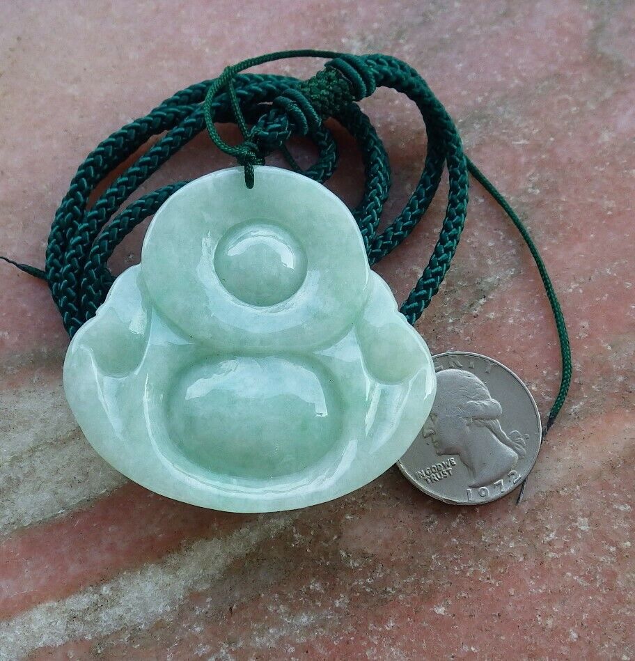 Certified Green Burma 100% Natural A Jade jadeite pendant Happy Buddha God Necklace 开心佛 525627  TN