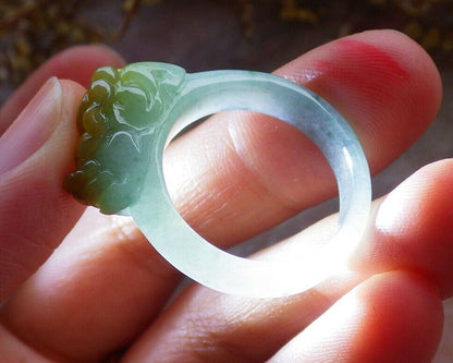 Certified Icy Yellow Green 100% Natural A JADE Jadeite Dragon Pi Xiu RING USA. 9.25 戒指 523838  TN