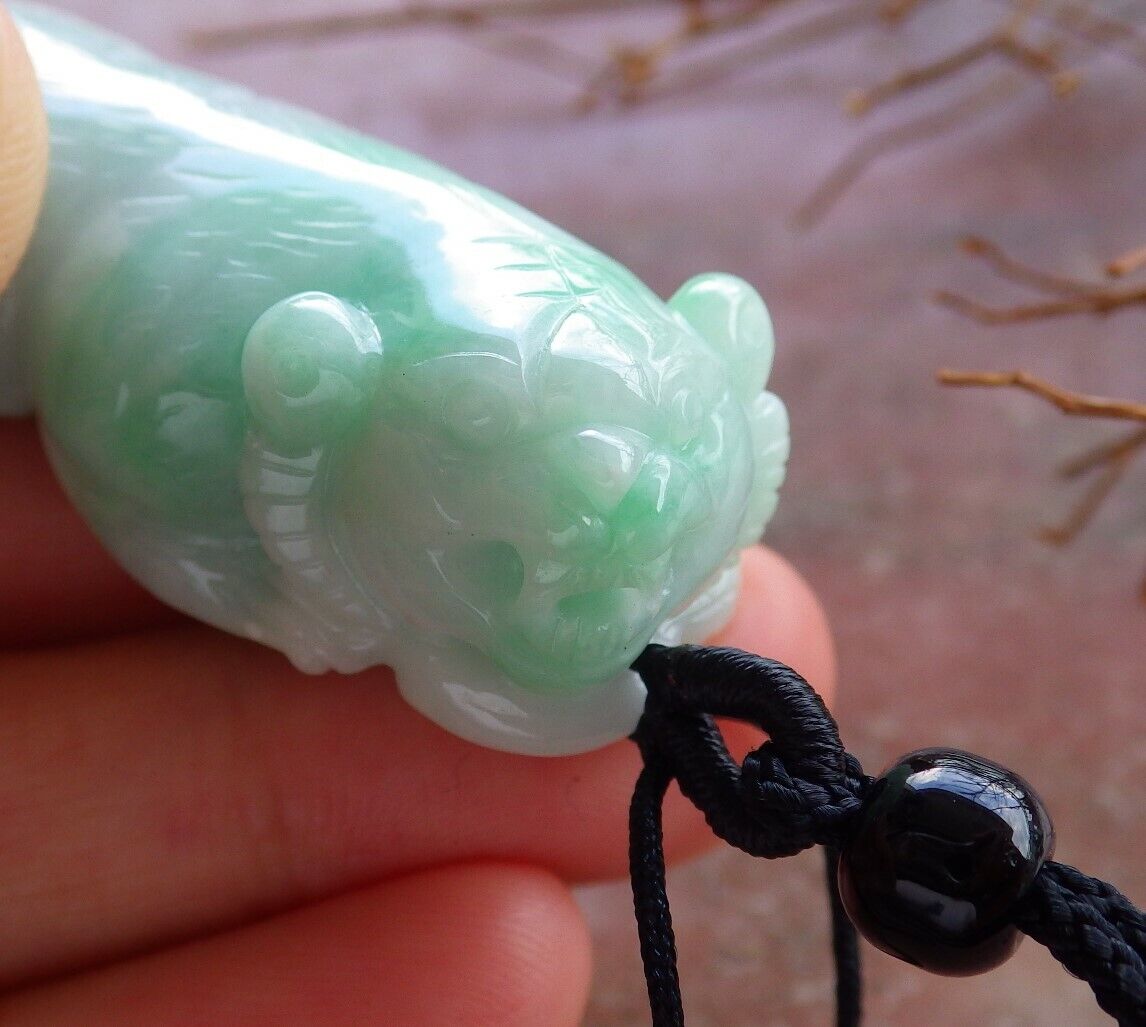 Certified Green 100% Natural A Jade jadeite Pendant Tiger Money Coin Necklace 虎虎生威 525750  TN
