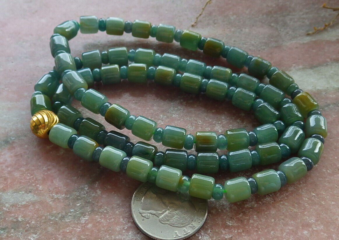Certified Icy Yellow Green Burma 100% Natural A JADE Jadeite Bead Beads Circle Necklace 25 inches 项链 617426  TN