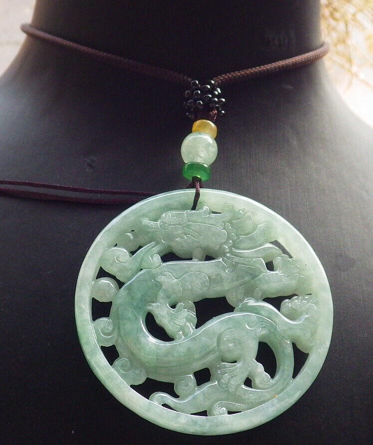 Certified Green Burma 100% Natural A Jade jadeite Pendant Dragon Ruyi Circle Necklace 生意兴隆 646479 TN