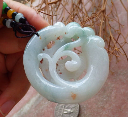 Certified Green 100% Natural A Jade jadeite Pendant Deer Peach Lotus Flower Ruyi Necklace 梅花鹿 526039  TN