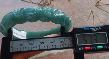 Certified Icy Green Burma 100% Natural A JADE Jadeite Flower Bangle Bracelet 57 mm 手镯 634192  TN