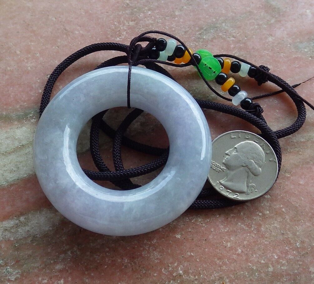 Certified Pale Lavender Green 100% Natural A Jade jadeite Pendant Circle Donut Necklace 平安扣 525714  TN
