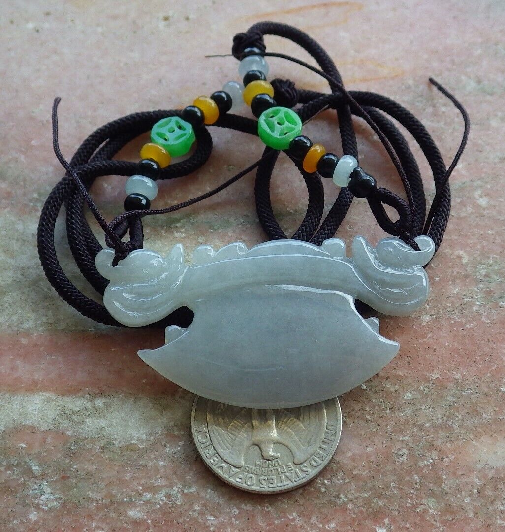 Certified Pale Lavender Green 100% Natural A Jade jadeite Pendant Dragon Axe Necklace 龙斧头 529917