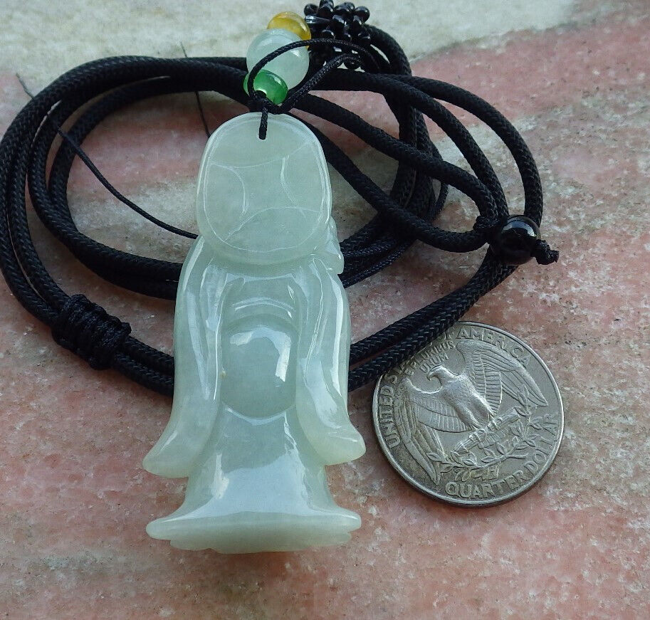 Certified Green Burma 100% Natural A Jade jadeite Pendant Money God Yuan Bao Necklace 财神 633216  TN