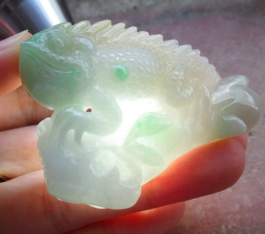 Certified Green Yellow 100% Natural A Jade jadeite Display Dragon Lizard Tree Lotus Flower Ruyi 龙蜥蜴 524133  TN