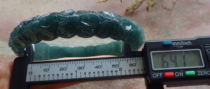 Certified Icy Blue Water Green Burma 100% Natural A JADE Jadeite Flower Bangle Bracelet 64 mm 635331  TN