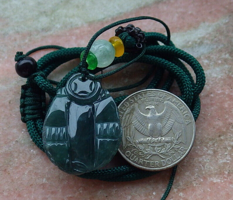 Certified Icy Green Burma 100% Natural A Jade jadeite Pendant Dragon Turtle Money Coin Necklace 龙龟 636559  TN