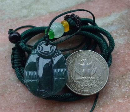 Certified Icy Green Burma 100% Natural A Jade jadeite Pendant Dragon Turtle Money Coin Necklace 龙龟 636559  TN