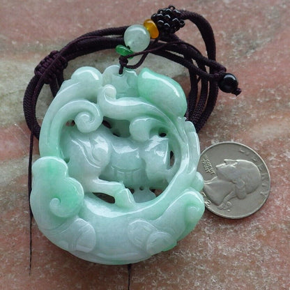 Certified Green Burma 100% Natural A Jade jadeite Pendant Dragon Kai Lun Frog Toad Necklace 574011 TN