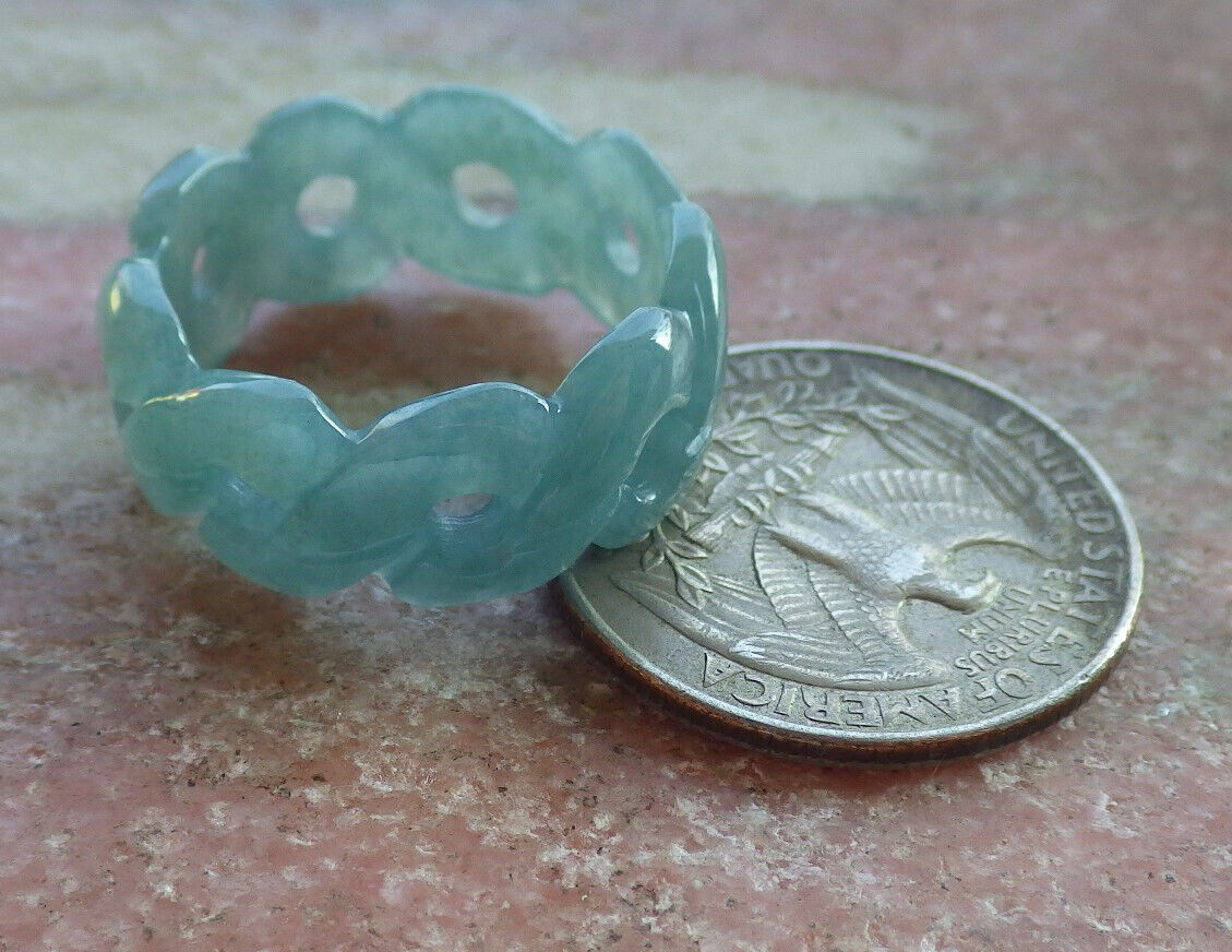 Certified Icy Green Burma 100% Natural A JADE Jadeite Knotted RING USA. 9.75 戒指 635985  TN