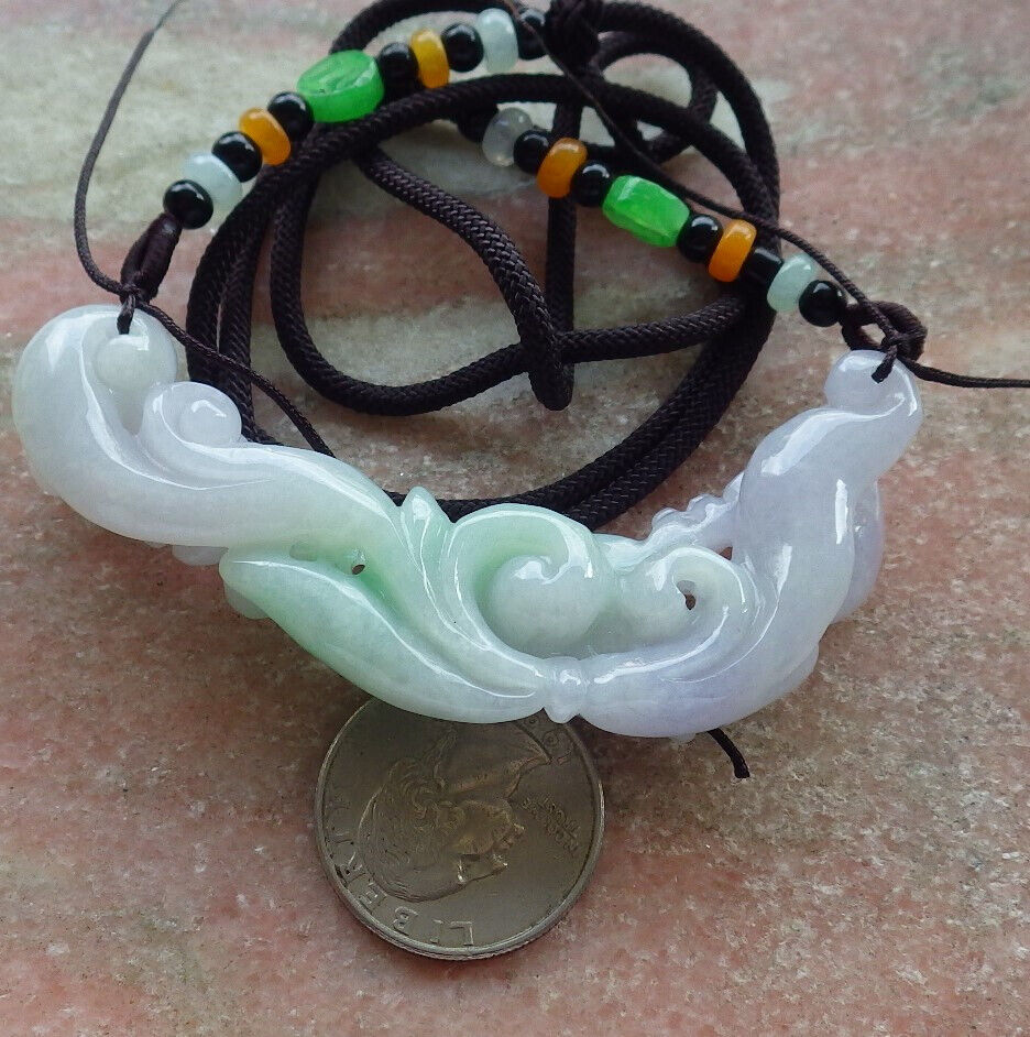 Certified Green Lavender Burma 100% Natural A Jade jadeite Pendant Deer Flower Ruyi Necklace 梅花鹿 634109  TN