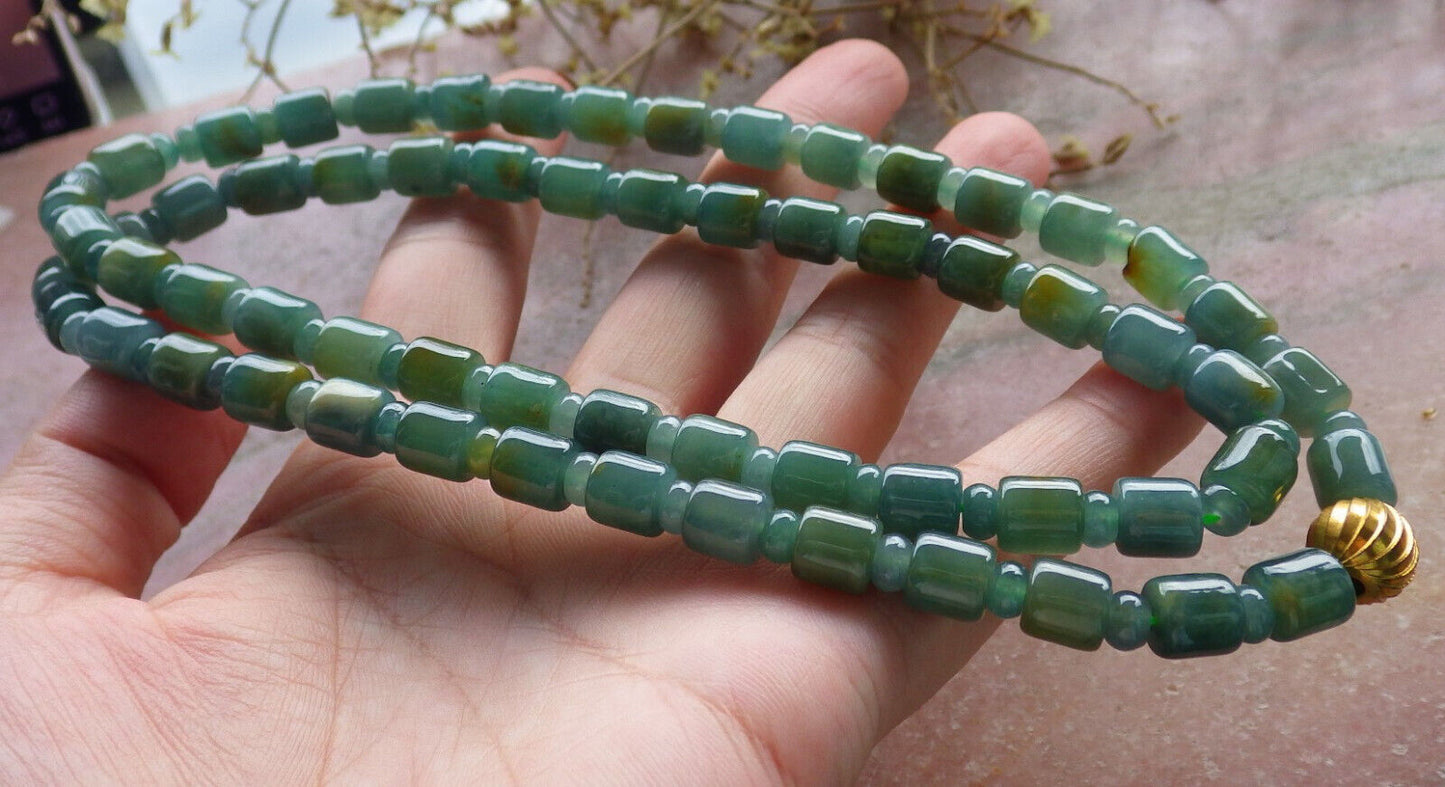 Certified Icy Yellow 100% A JADE Jadeite Beads Circle Necklace 25 inches 617558 TN